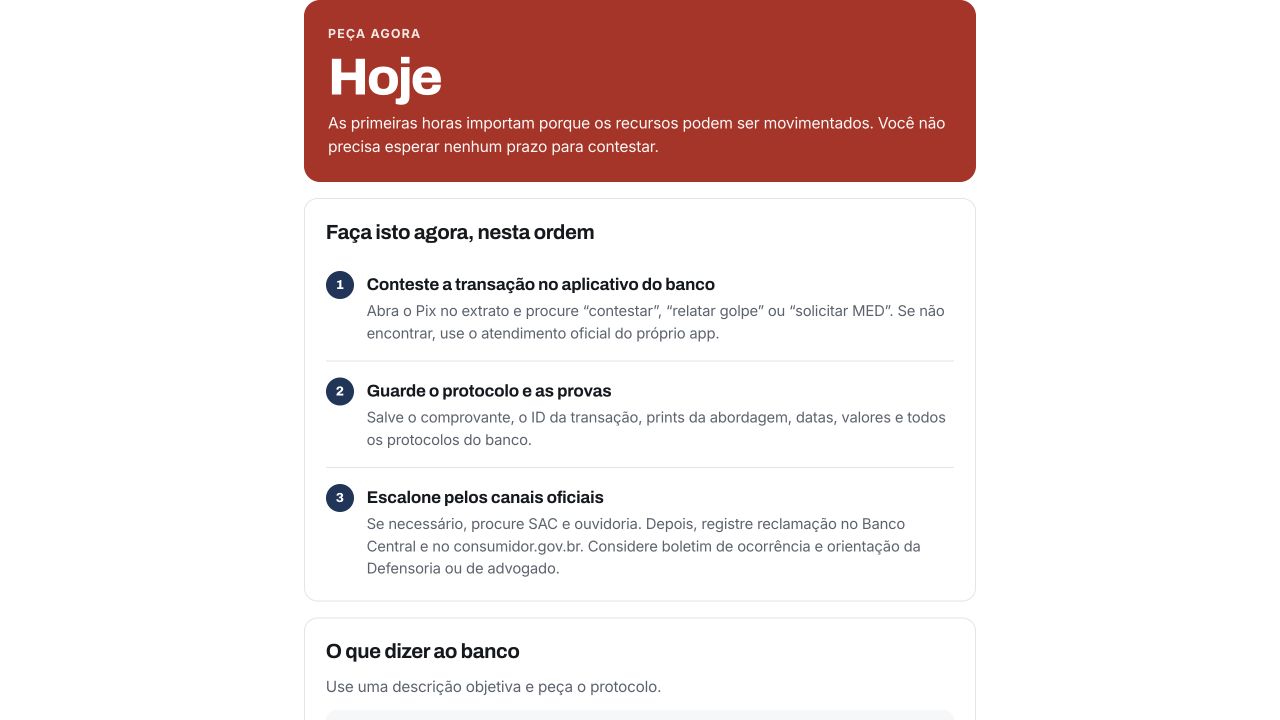 Tela da ferramenta de recuperação do Pix