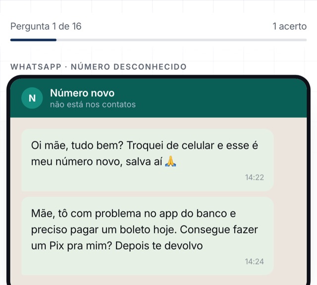 Tela do teste com mensagens simuladas
